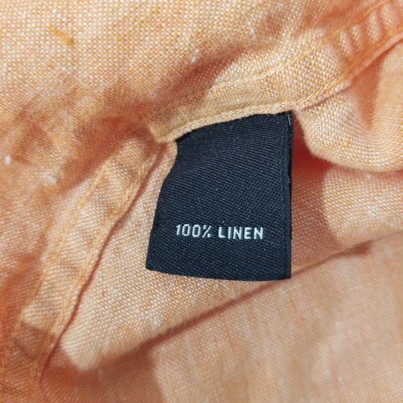 Murano European Fabric Mens XL Linen Long Sleeve Orange Peach Button-Up Shirt - Picture 11 of 12